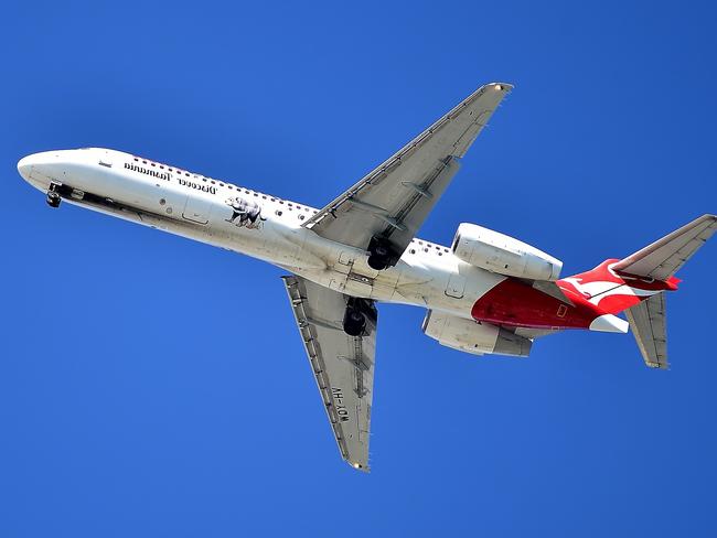 QANTAS plane, aircraft coming in to land at Sunshine Coast Airport.