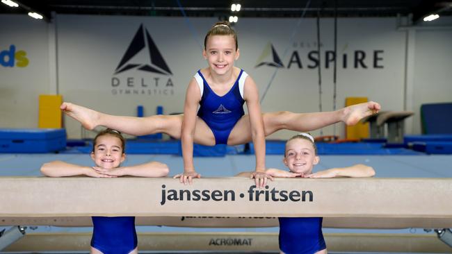 Gymnastic sports participation uptake expected before the Brisbane 2032 Olympic Games - Delta Gymnasts Livia Cooke, Hannah Mitchell and Sobhiya Gordon-Daveson Kedron Saturday 22nd April 2023 Picture David Clark