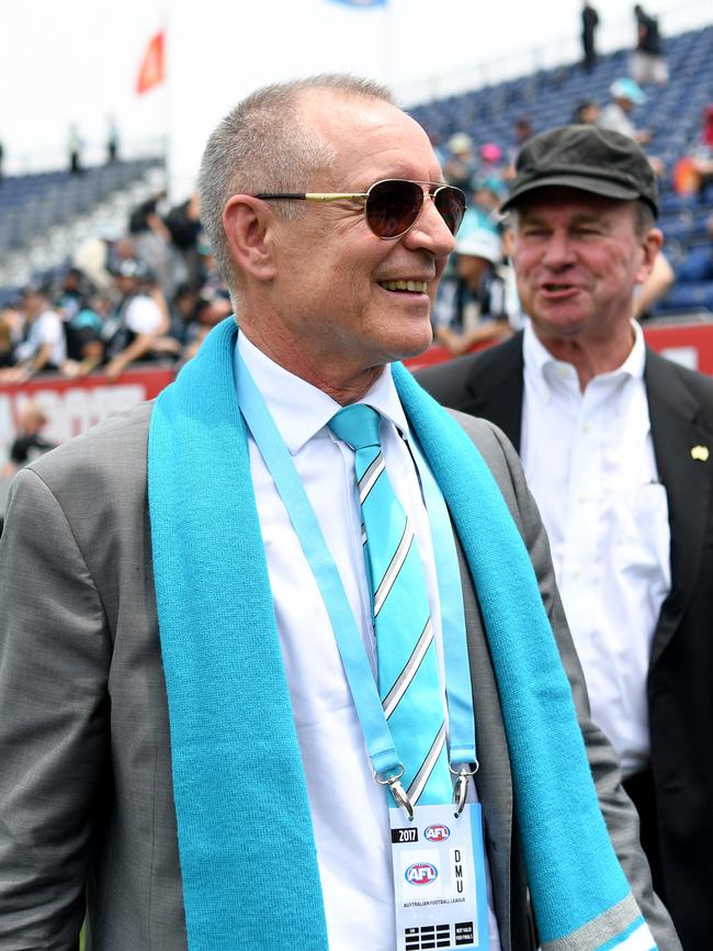 Premier Jay Weatherill on the ground ahead of match. Picture: AAP