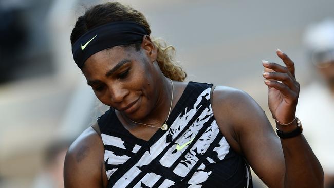 Serena Williams reacts during her defeat to Sofia Kenin. Picture: AFP