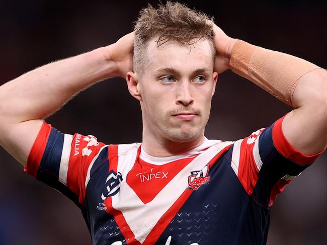 SYDNEY, AUSTRALIA - SEPTEMBER 11: Sam Walker of the Roosters looks on during the NRL Elimination Final match between the Sydney Roosters and the South Sydney Rabbitohs at Allianz Stadium on September 11, 2022 in Sydney, Australia. (Photo by Mark Kolbe/Getty Images)