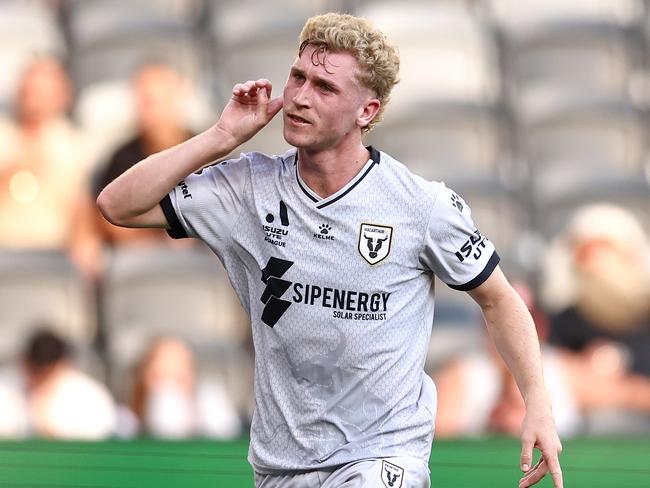 Jed Drew celebrates scoring a goal for the Bulls. Picture: Getty Images