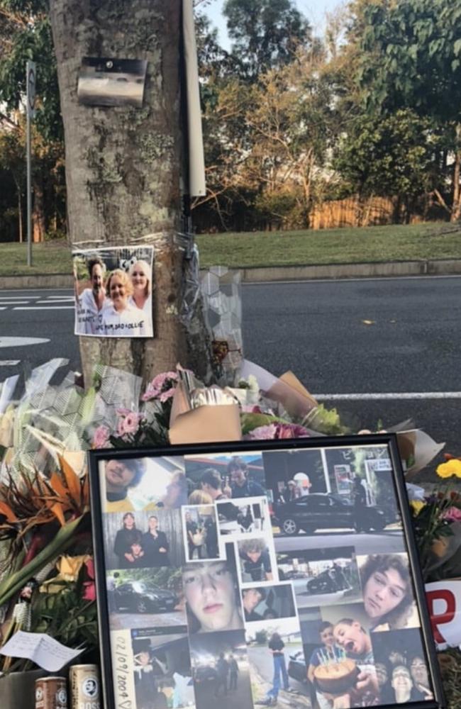 A makeshift shrine for Alex on Somerset Rd, Mudgeeraba, where he tragically died. Picture: Instagram.