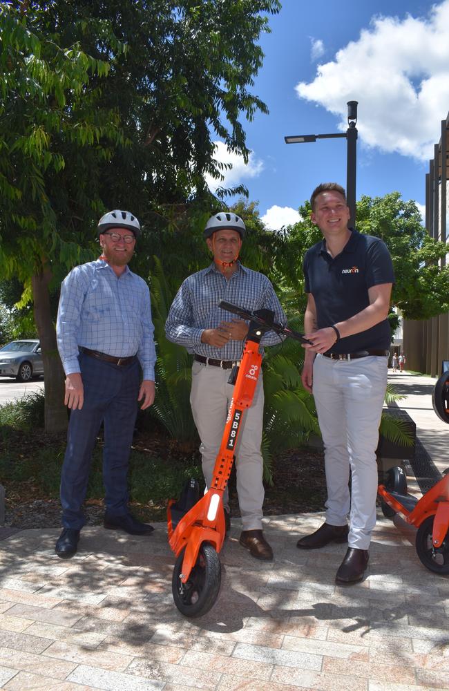 Advance Rockhampton Greg Bowden, Mayor Tony Williams and Neuron's Tim Morris.