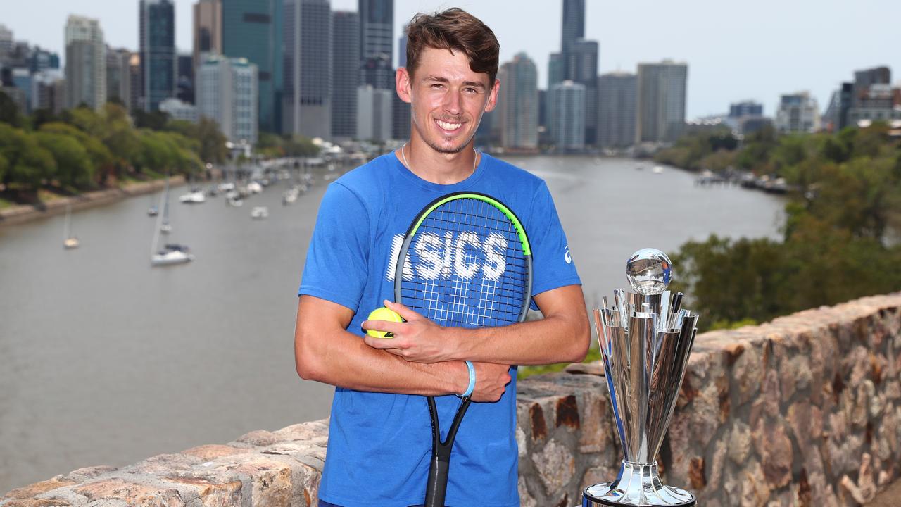 Alex de Minaur poses with the ATP Cup in Brisbane. (Photo by Chris Hyde/Getty Images)