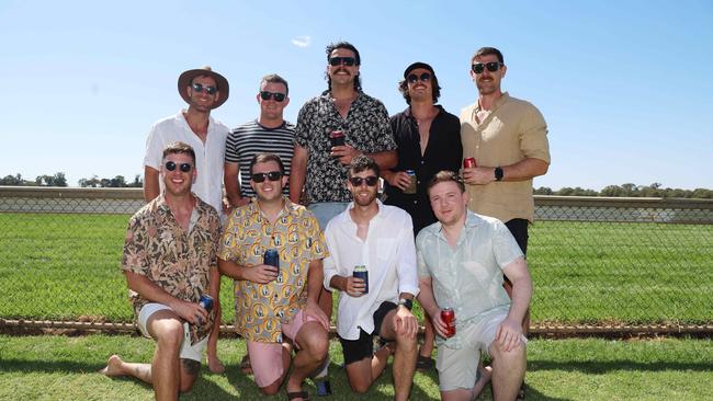 Daniel Missen, Brenton Kuch, Chris Witchell, Tom King, Ryan Foat, Ben Johnson, Blake Reed, Cam Whiteoak and Mick Ayton attend the 2024 Echuca Cup races Picture: Brendan Beckett