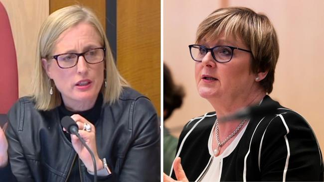 Katy Gallagher and Linda Reynolds in the Senate in 2021.