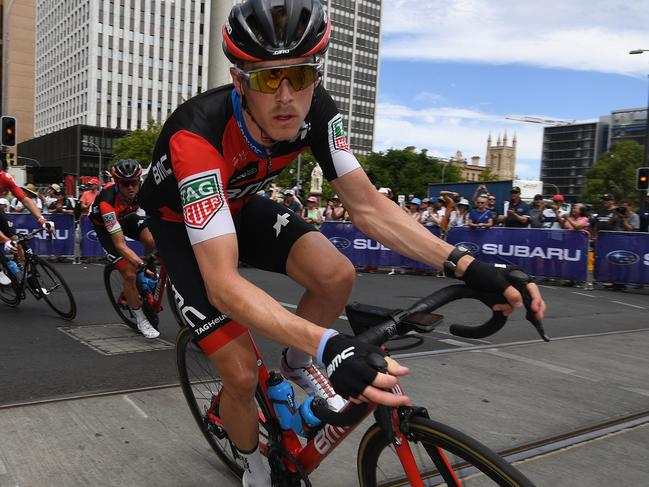 Australian rider Rohan Dennis of team BMC Racing is seen during stage six of the Tour Down Under in Adelaide, Sunday, January 21, 2018. (AAP Image/Dan Peled) NO ARCHIVING, EDITORIAL USE ONLY