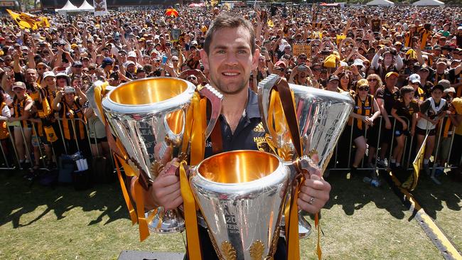 Hodge’s premiership hat-trick (2013, 2014 and 2015) with Hawthorn plus the 2008 success has already cemented his place in AFL history. Picture: Quinn Rooney