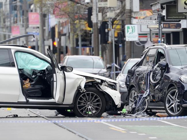 The Chapel St crash scene on Sunday. Picture: Andrew Henshaw