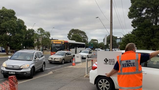 Queues have formed at The Josie Agius Park/Wikaparntu Wirra which opened at 7am on Thursday. Picture: Naomi Jellicoe.