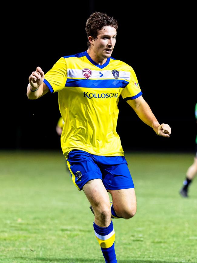 Broadbeach striker Harry McMaster went to the top of the goal scorer charts with his hat-trick against Runaway Bay. CAPTURE ONE - SPORTS MEDIA, ANDREW PARSONS