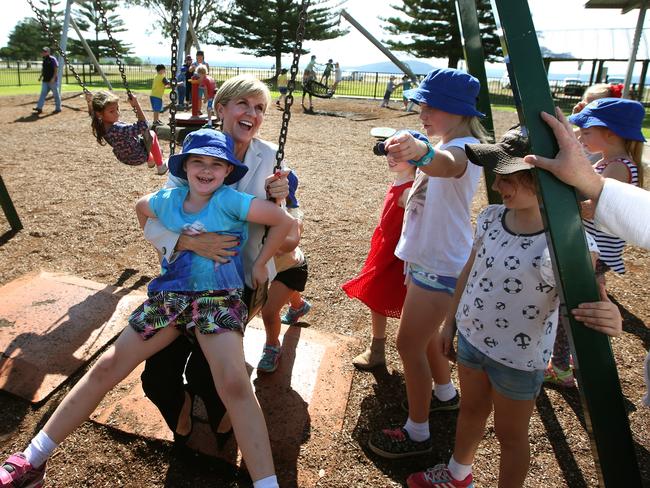 Deputy Liberal Leader Julie Bishop swings into action at a playground in the must-win NSW seat of Eden-Monaro yesterday / Picture: Kym Smith