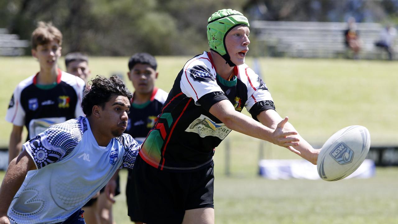 Sidney Huffadine from Mediterranean. U16 Boys Mediterranean v NSW Indigenous. before their game. Harmony Nines Rugby League. Picture: John Appleyard