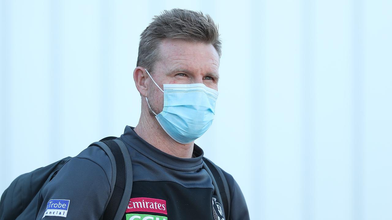 Nathan Buckley‘s Magpies are in Perth preparing for their elimination final. Picture: Paul Kane