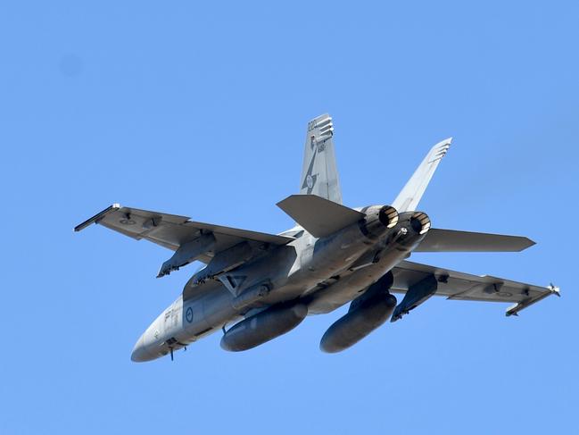 RAAF pilots and weapon system officers takes off from RAAF Base Townsville in F/A-18F Super Hornets during Exercise Crimson Dawn. Picture: Evan Morgan