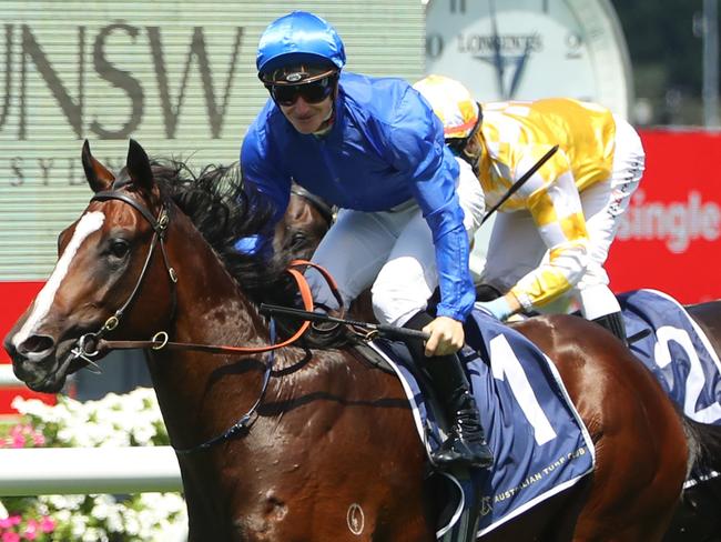 SYDNEY, AUSTRALIA - MARCH 04: James Mcdonald riding Cylinder wins Race 2 UNSW Todman Stakes during Sydney Racing at Royal Randwick Racecourse on March 04, 2023 in Sydney, Australia. (Photo by Jeremy Ng/Getty Images)