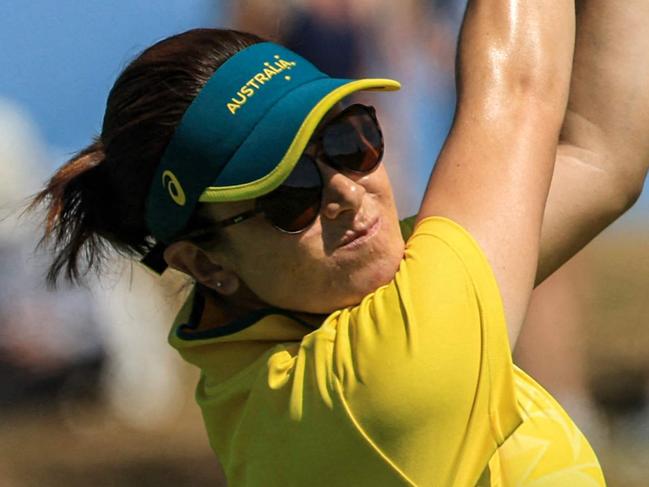 Australia's Hannah Green competes during round 4 of the womenâs golf individual stroke play of the Paris 2024 Olympic Games at Le Golf National in Guyancourt, south-west of Paris, on August 10, 2024. (Photo by Emmanuel DUNAND / AFP)