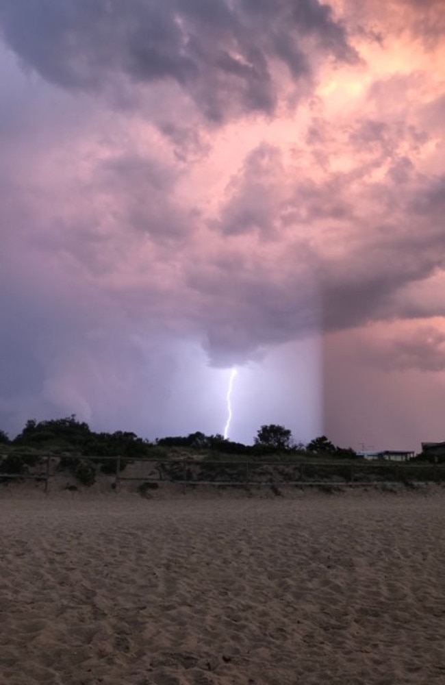 Lightning strikes near Frankston Beach. Picture: Teroha Stone