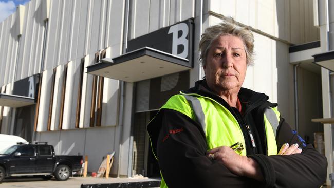 Adelaide-based film set safety supervisor Jennifer Bichard at the SA Film Corporation’s Adelaide Studios. She says live rounds should never, ever make their way onto a film set in any circumstances and wants blank rounds banned too. She says today’s post-production technology makes blanks obsolete in most scenes. Picture: Tricia Watkinson