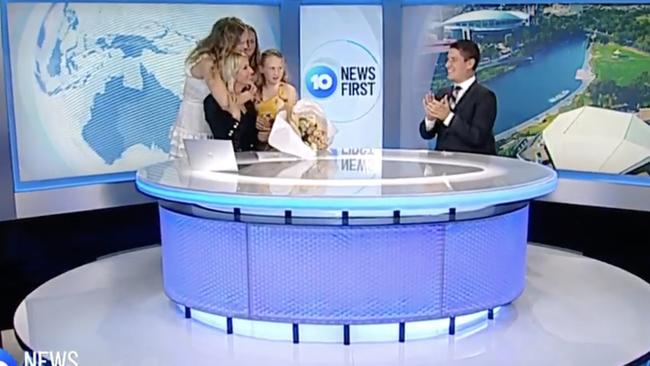 Rebecca Morse was joined by her children on set after delivering her final bulletin for 10 News First Adelaide.