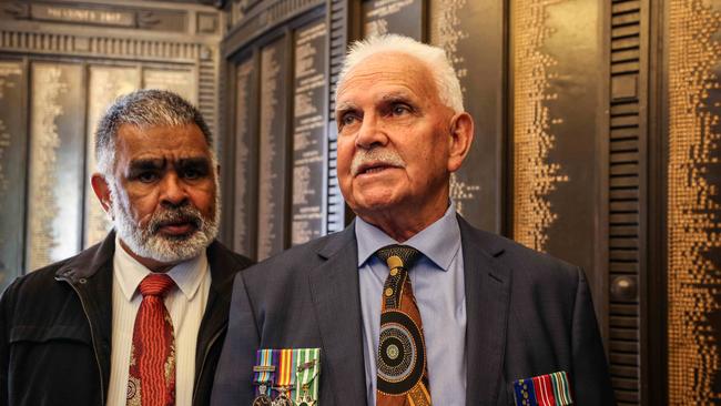 Frank Wanganeen with Frank Lampard at the War Memorial, North Tce. Picture: Russell Millard