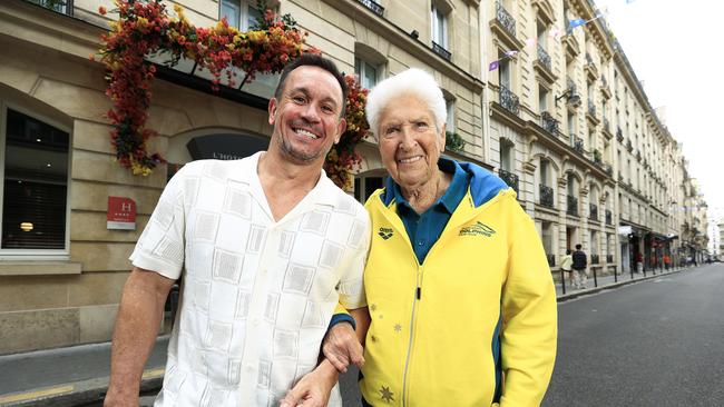 Matthew Johns chats with Australian swimming icon Dawn Fraser in the lead up to the Paris Olympics 2024. Pics Adam Head