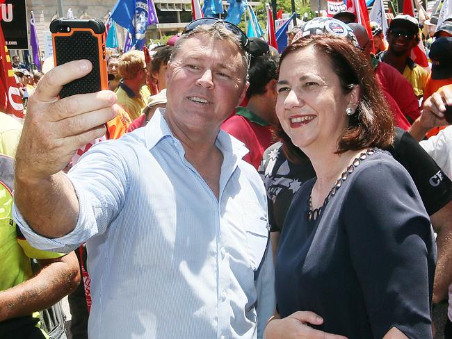 Now-disgraced union heavyweight Dave Hanna takes a selfie with Premier Annastacia Palaszczuk.