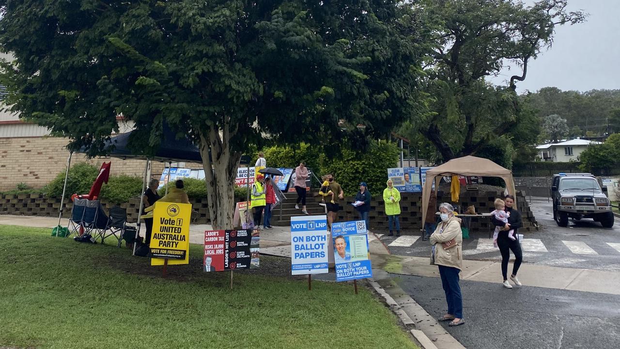 Voters braving the poor conditions at polling booths in Gladstone, including Chanel College and Gladstone South, two of the larger polling booths in the electorate.