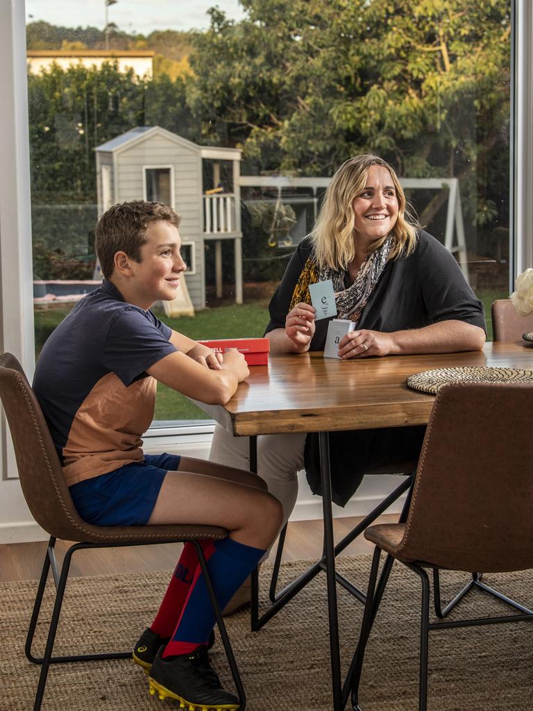 Amy Deane with her son Luke. Sprouts Reading Clinic is Amy's new business offering Multisensory Structured Language (MSL) education for reading and writing. Picture: Nev Madsen.