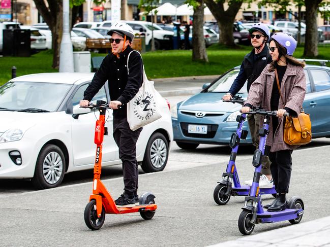 Matt, Jennifer and Sam Sweetman on e-scooters. Picture: Linda Higginson