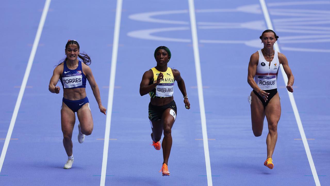 Shelly-Ann Fraser-Pryce during the 100m heat. Picture: Christian Petersen/Getty Images