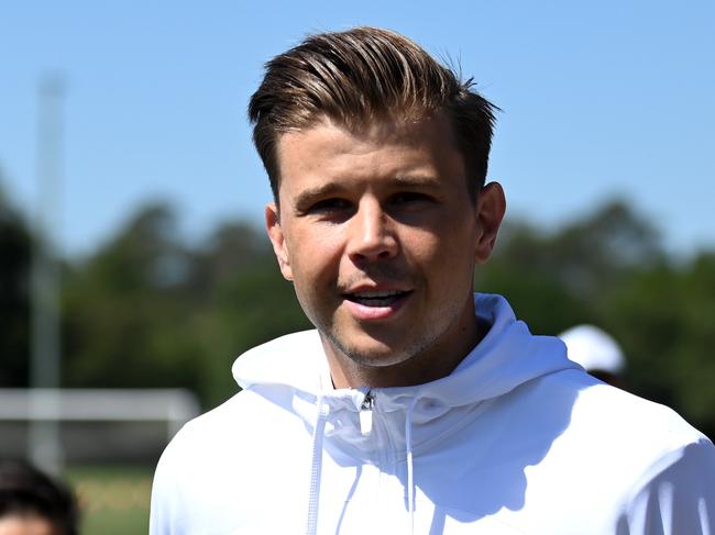 BRISBANE, AUSTRALIA - NewsWire Photos - SEPTEMBER 20, 2022.Socceroo Mitch Langerak speaks to the media during a visit to the Mitchelton FC in Brisbane. The Socceroos will play against New Zealand on Wednesday night. Picture: NCA NewsWire / Dan Peled