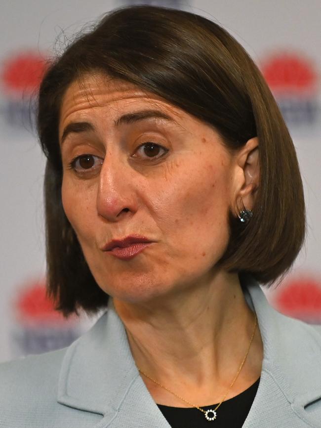 Premier Gladys Berejiklian announcing the easing of rules on Monday. Picture: Steven Saphore