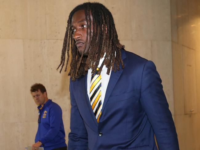 Online out. Australian Out. West Coast Eagles ruckman Nic Naitanui fronts the media after his AFL tribunal appearance.PICTURE NIC ELLIS   THE WEST AUSTRALIAN