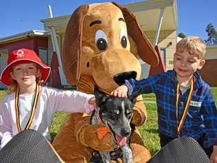 Felicity Hammond and Nero Tucker sit with Scooter and Raz. Picture: Alexia Austin