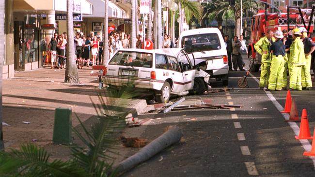 The carnage on the streets of Surfers Paradise in August 2001.