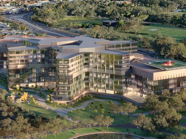 A flyover/ artist impression  of the new Women’s and Children’s Hospital, Adelaide. Construction has begun on the $3.2 billion new Women’s and Children’s Hospital project – as new concept vision gives a fresh glimpse of how the world-class hospital will look. Supplied