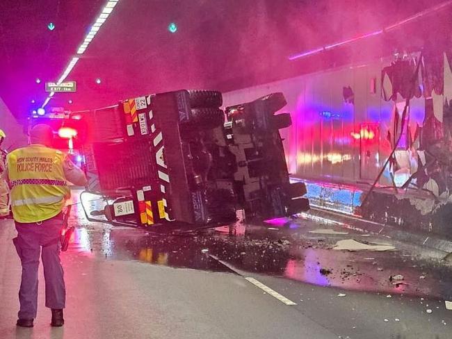 A crane has tipped on its side on Tuesday morning. Picture: 9News