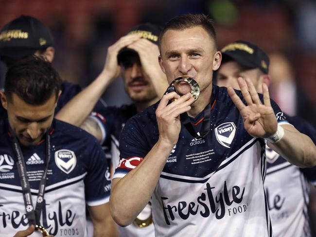 Besart Berisha played a key role in Victory’s last title win, over Newcastle Jets back in 2018. Picture: Toby Zerna