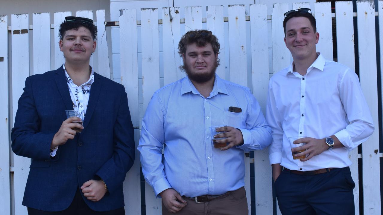 Jake Conway, Mitchell Cunningham and Oliver Leleu at the Rockhampton Cup race meeting at Callaghan Park on July 13, 2024.