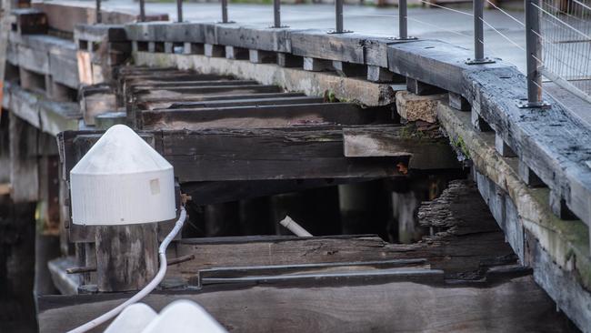 Hundreds of people were evacuated from venues at Docklands Central Pier in August 2019 after it was found to be deteriorating. Picture: Jason Edwards