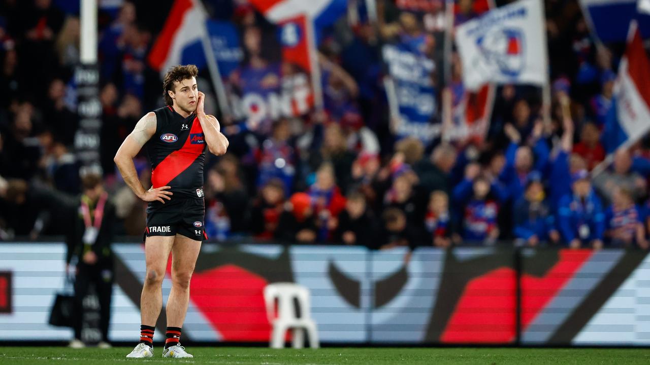 Andrew McGrath of the Bombers looks dejected after a loss. Picture: Dylan Burns/AFL Photos via Getty Images