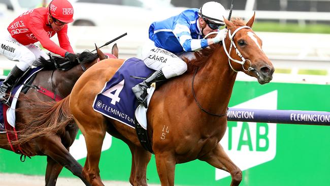 Mark Zahra and Gytrash cause a boilover in the Group 1 Black Caviar Lightning last month.