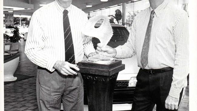 International Motors directors Ron Searle and Col Searle with the inaugural President&#39;s Award, one of six winners nationally. Picture: contributed