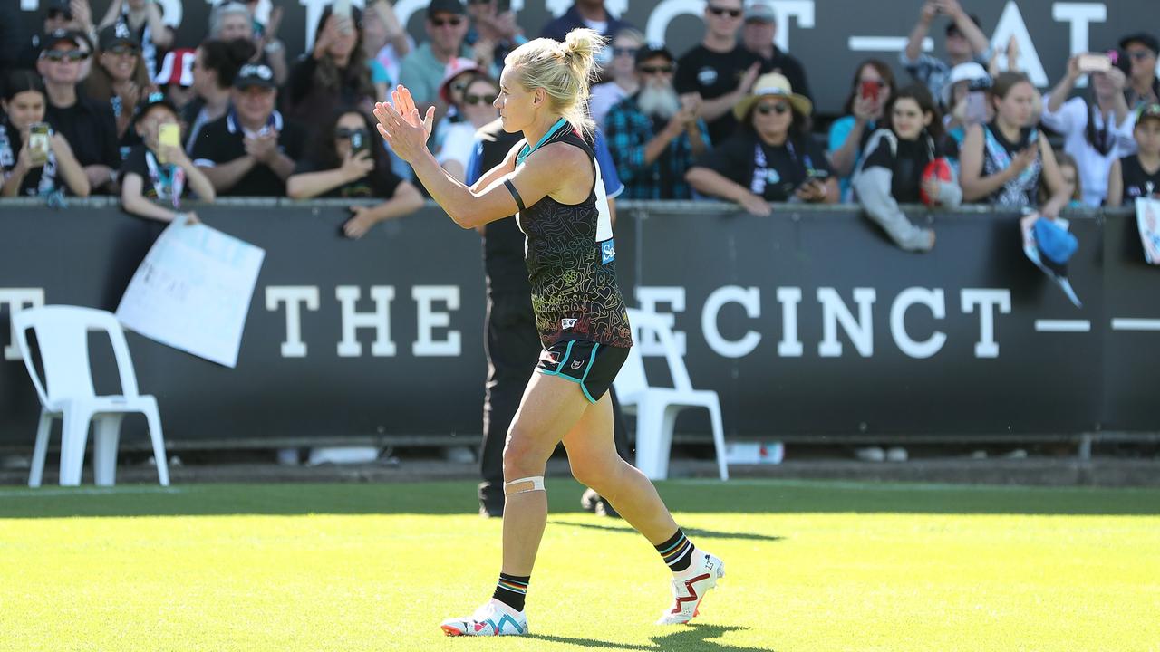 Phillips after her last AFLW game. Picture: Sarah Reed/AFL Photos