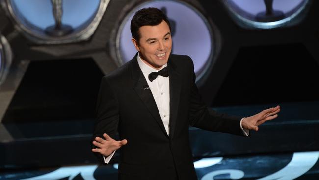 24/02/2013 WIRE: (FILES) Photo dated February 24, 2013 shows Oscars show host Seth MacFarlane on stage at the 85th Annual Academy Awards in Hollywood. MacFarlane said on February 26, 2013 there is 
