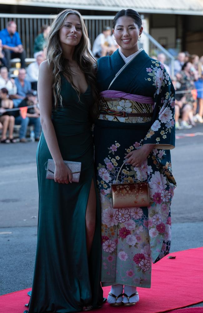 Sophie Pellinkhof and Jasmyn Kelly arrive at The Pavillion for Victory College's 2023 Formal. June 23, 2023. Picture: Christine Schindler