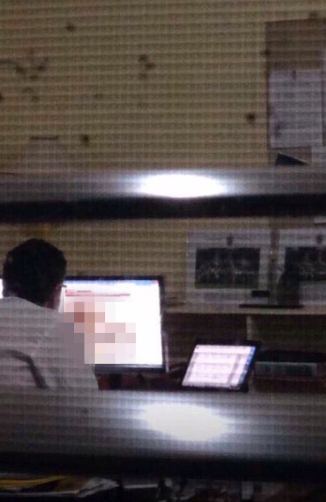 This photograph circulating on social media is believed to show Geelong College principal Andrew Barr watching pornography in his office.