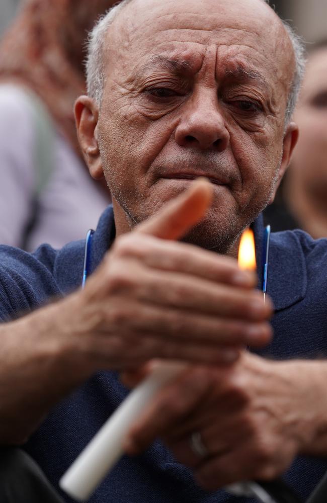 Aiia Maasarwe's father Saeed at the vigil for his daughter on the steps of Parliament House. Picture: AAP/Stefan Postles